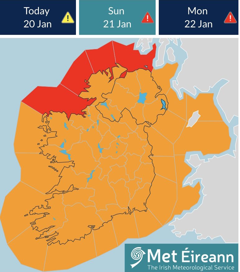 #StormIsha bringing very strong, severe and damaging wind gusts  tomorrow &amp; into Monday.

⚠️Potential impacts:

• Large coastal waves with wave overtopping
• Very difficult travelling conditions
• Fallen trees
• Damage to power lines

➡️ met.ie/warnings/