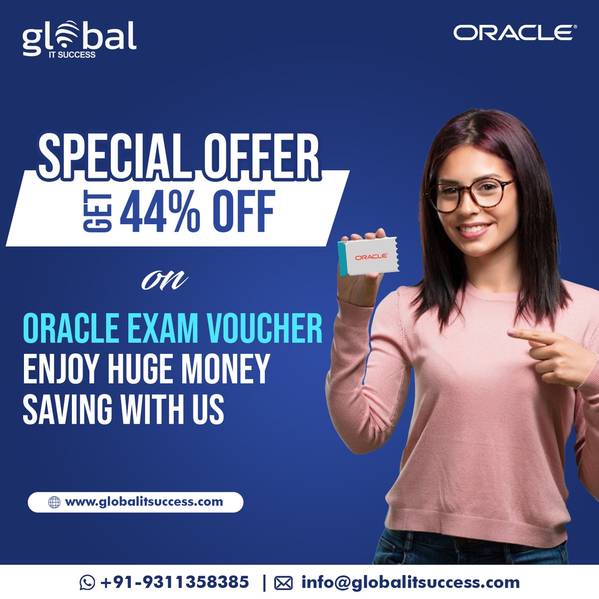 GlobalITSuccess's tweet image. Unwrap the gift of knowledge with an exclusive 44% discount on Oracle Exam Vouchers. Ignite your career journey, save big, and embrace success. Don&apos;t miss out an offer for unlimited possibilities.

#oracleexam #oraclecertification #javacertification
#1z0808 #oraclefees #vouchers