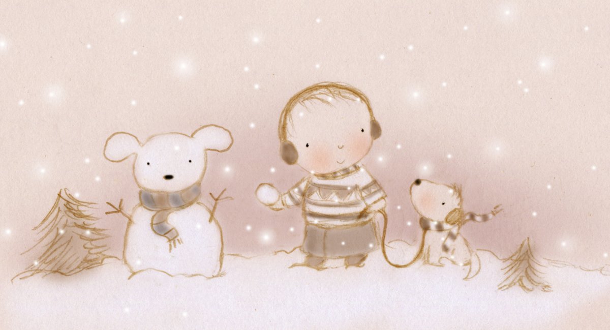 We don’t know which one is the cutest - the wee toddler by Alicia Padron <a href="/AliciaPadronArt/">Alicia Padron</a>, his puppy with a scarf, or the snowpup they made?

Check out this artist's #portfolio 👉 childrensillustrators.com/aliciapadron/p… 

#kidlitart