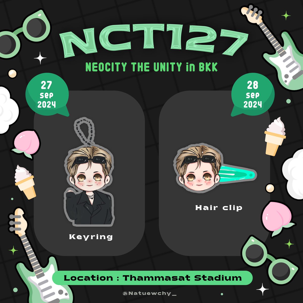 Natuewchy_'s tweet photo. Pls rt 
~•Give away •~ 

>🐈Keyring &amp; Hair clip Jaehyun🍑<

🗓️Date : 27 &amp; 28 January 2024 

⏰Time : tba

📍Location : Thammasat stadium 
Rules : Retweet &amp; show this tweet 
 #NCT127_NEOCITY_THE_UNITYinBKK https://t.co/QHGr3CMUwI