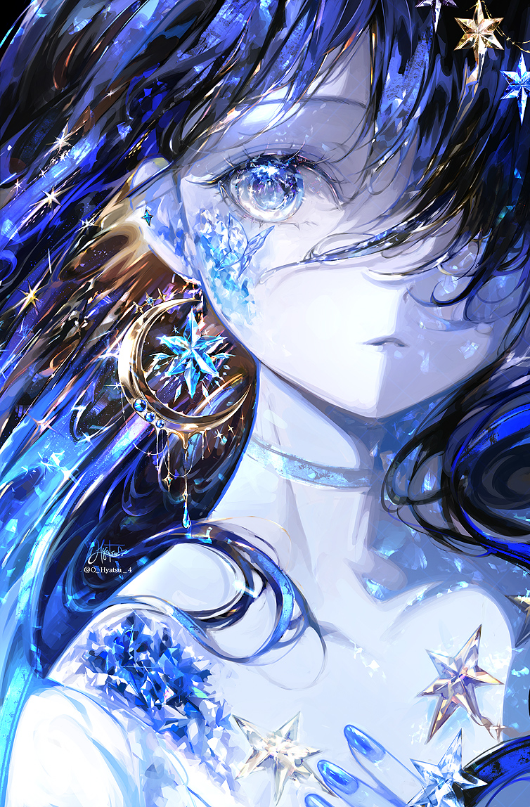 1girl solo jewelry earrings choker blue eyes looking at viewer  illustration images
