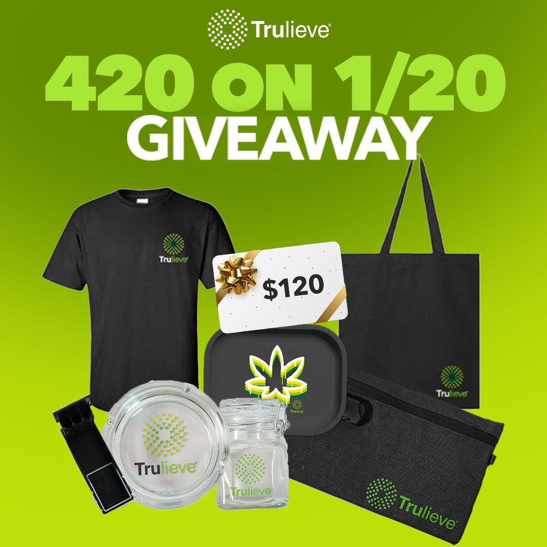 Trulieve's tweet photo. Celebrate 420 on 1/20 in style. Enter now for a chance to win exclusive Trulieve gear and swag. 🔥 For your chance to win follow the rules below:

1️⃣Follow @Trulieve
2️⃣Re-Tweet this post
 
🏆6 Winners will be selected next week!
 
Full Rules: https://t.co/eIEXcq1Ibp https://t.co/BNmdfSKXGM