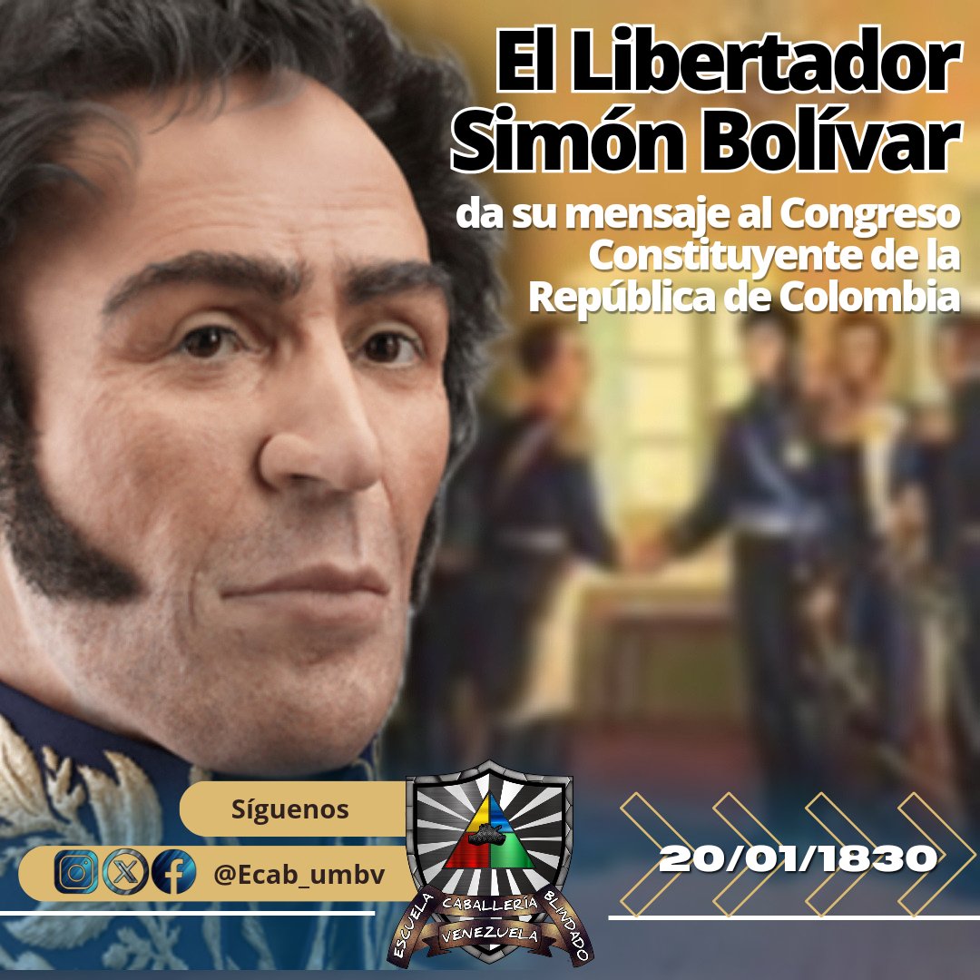 📃#20Ene || Un día como hoy en 1830, el Libertador Simón Bolívar da su mensaje al Congreso de la República de Colombia, donde menciona los sucesos ocurridos durante los dos últimos años y presenta su renuncia al Poder Supremo.
#TerritorioSoberanoYSeguro