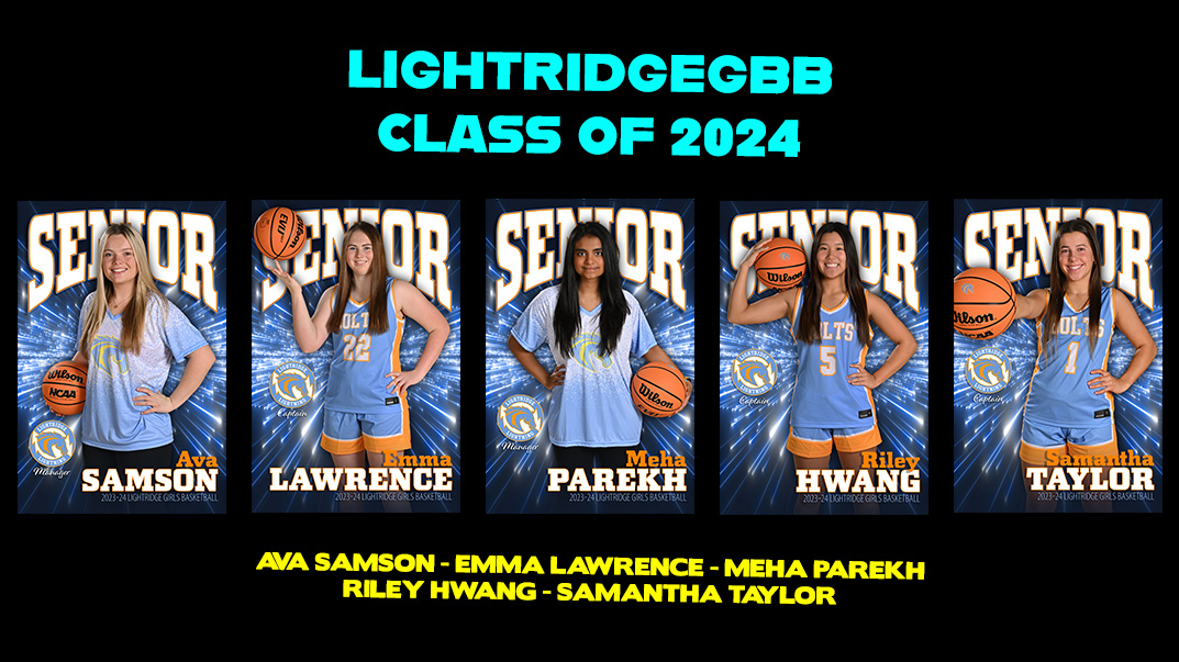 Monday night (1/22) is Senior Night at Lightridge - Please come celebrate with our amazing Seniors Ava, Emma, Meha, Riley, and Samantha1