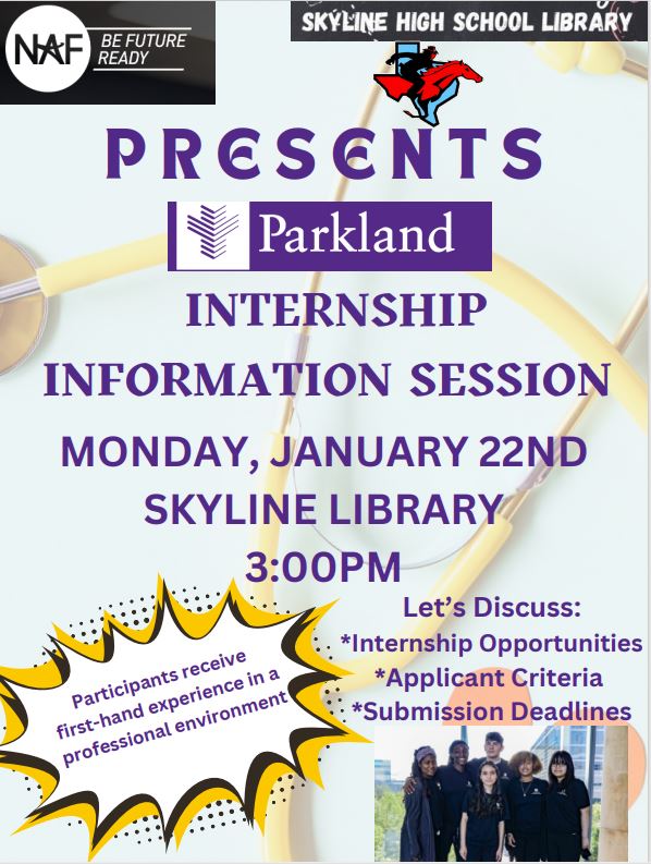 Skyline School of Biomedical Sciences (@skyline_biomed) on Twitter photo @Skyline_NAF & <a href="/Skyline_Library/">Skyline_Library</a> Welcomes <a href="/Parkland/">Parkland Health</a>
to discuss available summer internship opportunities for our juniors and seniors. <a href="/Skyline_Raiders/">Skyline High School</a> <a href="/NAFCareerAcads/">NAF</a> #WorkBasedLearning @Skyline_NAF & <a href="/Skyline_Library/">Skyline_Library</a> Welcomes <a href="/Parkland/">Parkland Health</a>
to discuss available summer internship opportunities for our juniors and seniors. <a href="/Skyline_Raiders/">Skyline High School</a> <a href="/NAFCareerAcads/">NAF</a> #WorkBasedLearning