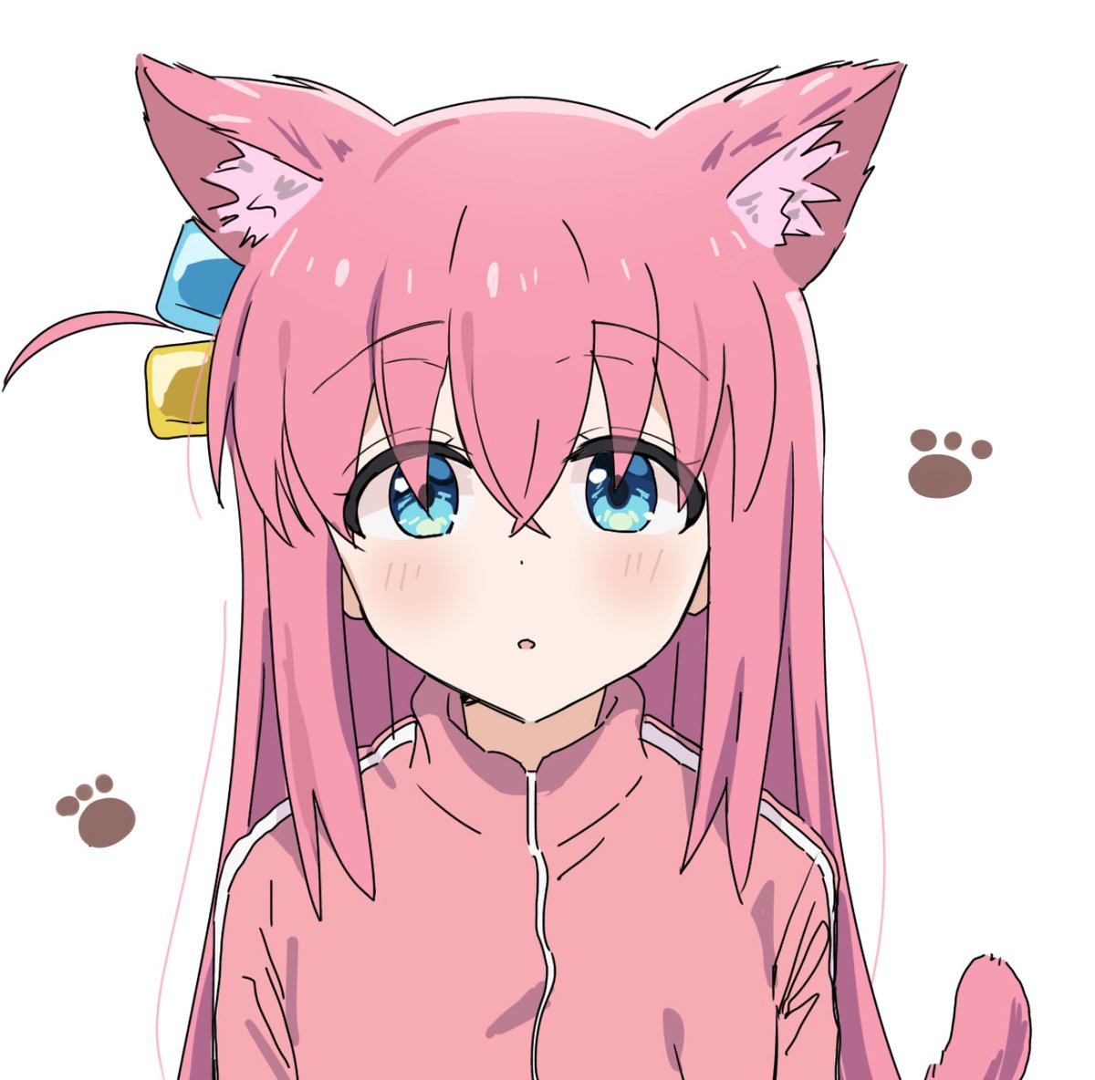 gotoh hitori ,gotou hitori 1girl animal ears solo cube hair ornament cat ears pink hair track jacket  illustration images