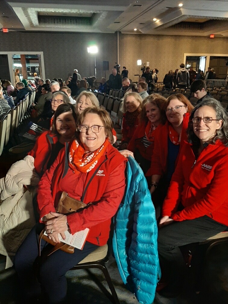 AARPNH's tweet photo. Busy day yesterday for #TeamAARP @AARPNH. Covered events for @RonDeSantis @NikkiHaley @Dean24Official @marwilliamson to get their plans for #SocialSecurity and #Caregiving. Stay tuned to find out where we'll be today! @AARPadvocates #FITN #nhpolitics https://t.co/9CFQtAIpLc