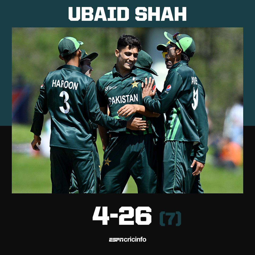 Ubaid Shah, the younger brother of Naseem Shah, takes four as Pakistan begin the Under-19 World Cup with a 181-run win over Afghanistan 🔥 es.pn/3tZfexm #PAKvAFG #U19WorldCup