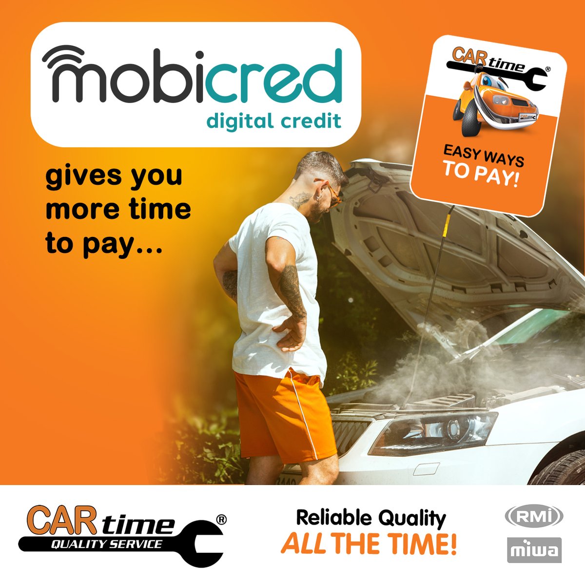 CARtime_ZA's tweet photo. No need to wait - service now, pay later! with Mobicred. 
Pay for major car servicing &amp; repairs over a period of up to 12 months with your Mobicred account.
Flexible repayment terms.
Quick, easy, and secure transactions.
Empower your shopping experience
#CARtime #CarServiceCentre https://t.co/OMMoAmfBsC