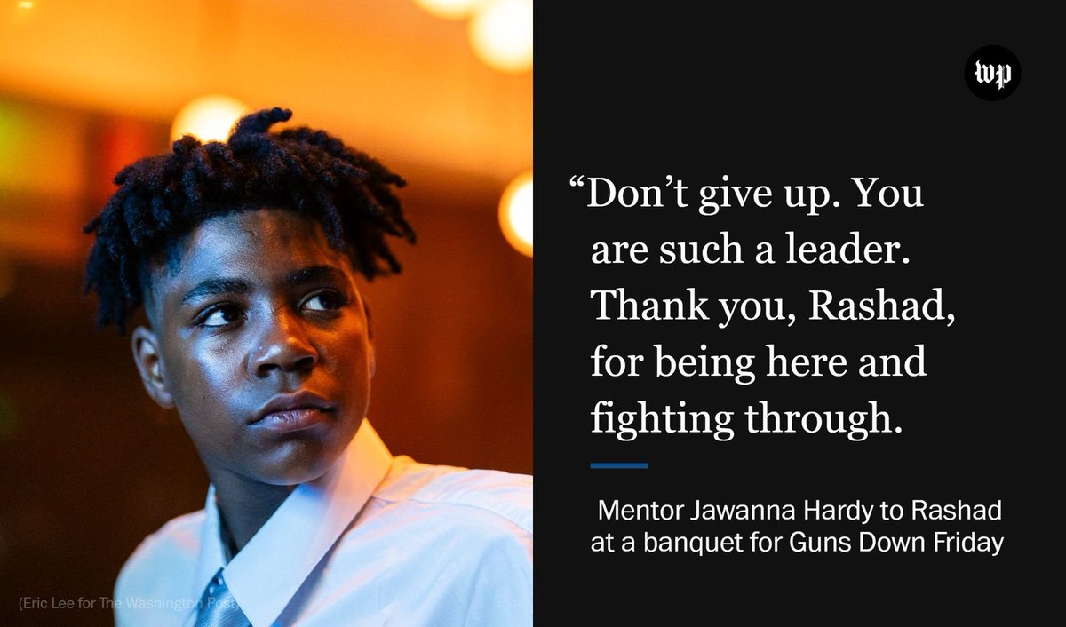 Rashad spoke at a November banquet for Guns Down Friday as part of a panel of children affected by gun violence.

He looked at the rows of people applauding for him and beamed, as though he could see what Hardy was trying to give him: a future. wapo.st/3Oa7yze
