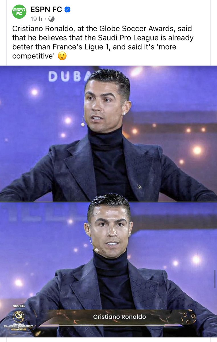 Absolutely agreed!!

Saudi pro league is better than france lig1 and champions league also,

Saudi cup is better than world cup,

Camel d'or is better than ballon d'or,

COAT is better than GOAT 😂😂😂

With Age he is loosing his wisdom 🤣