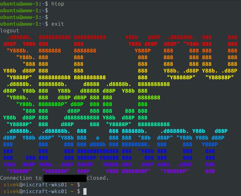 nixcraft's tweet photo. A bash shell script says SEE YOU SPACE COWBOY whenever you logout from your #Linux and #Unix session https://t.co/ewuUoPEvpX