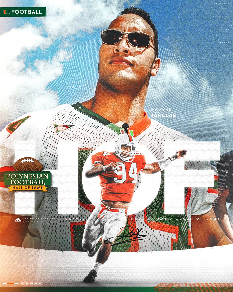 Congratulations to @TheRock on being inducted into the @PolynesianFBHOF class of 2024 tonight 🙌 #GoCanes