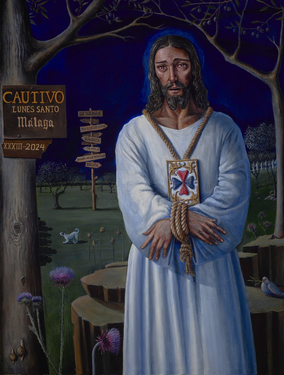 cautivotrinidad's tweet photo. OFICIAL - Cartel anunciador de la salida procesional de Nuestro Padre Jesús Cautivo y María Santísima de la Trinidad Coronada del próximo #LunesSanto24, obra de Pedro Casermeyro. #CofradíasMLG. https://t.co/XPHHBmaQz6