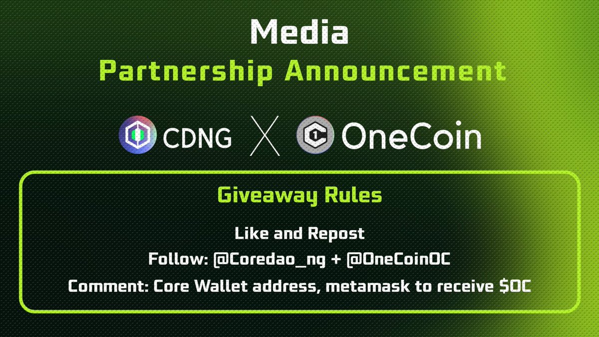 Bagwoker's tweet photo. Hello #Coretoshis 👋
We recently became a #OneCoin Media Partner.
Thanks for your appearance. For that, it makes CDNG reach out to all of this exclusive partnership 😀
Let Explorer OneCoin together 💚
@OneCoinOC offers 1000 $OC to 10 Lucky winners.
Yes, you can ✌️🤩 https://t.co/j0K4z6wl0i