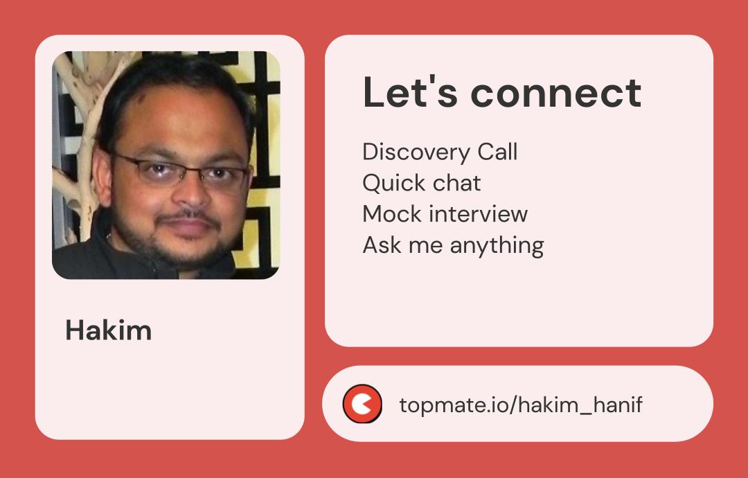 hhanif's tweet photo. Hey folks!

I've been getting a lot of DMs for guidance, so decided to take action on it.

I'm excited to help folks out and give back to the community via Topmate. Don't hesitate to reach out if you have any questions or just want to say hi!
I'm at https://t.co/oYPkSnRp2O https://t.co/WSG47PFmuT
