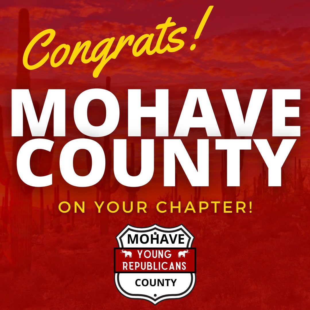 ArizonaYRs's tweet photo. We are so excited to announce our new chapter, Mohave Young Republicans, @MohaveCYR!

The AZYRs are growing at a rapid pace &amp; we are so happy to welcome new members to our organization 🇺🇸 https://t.co/MGrkV6DbaU
