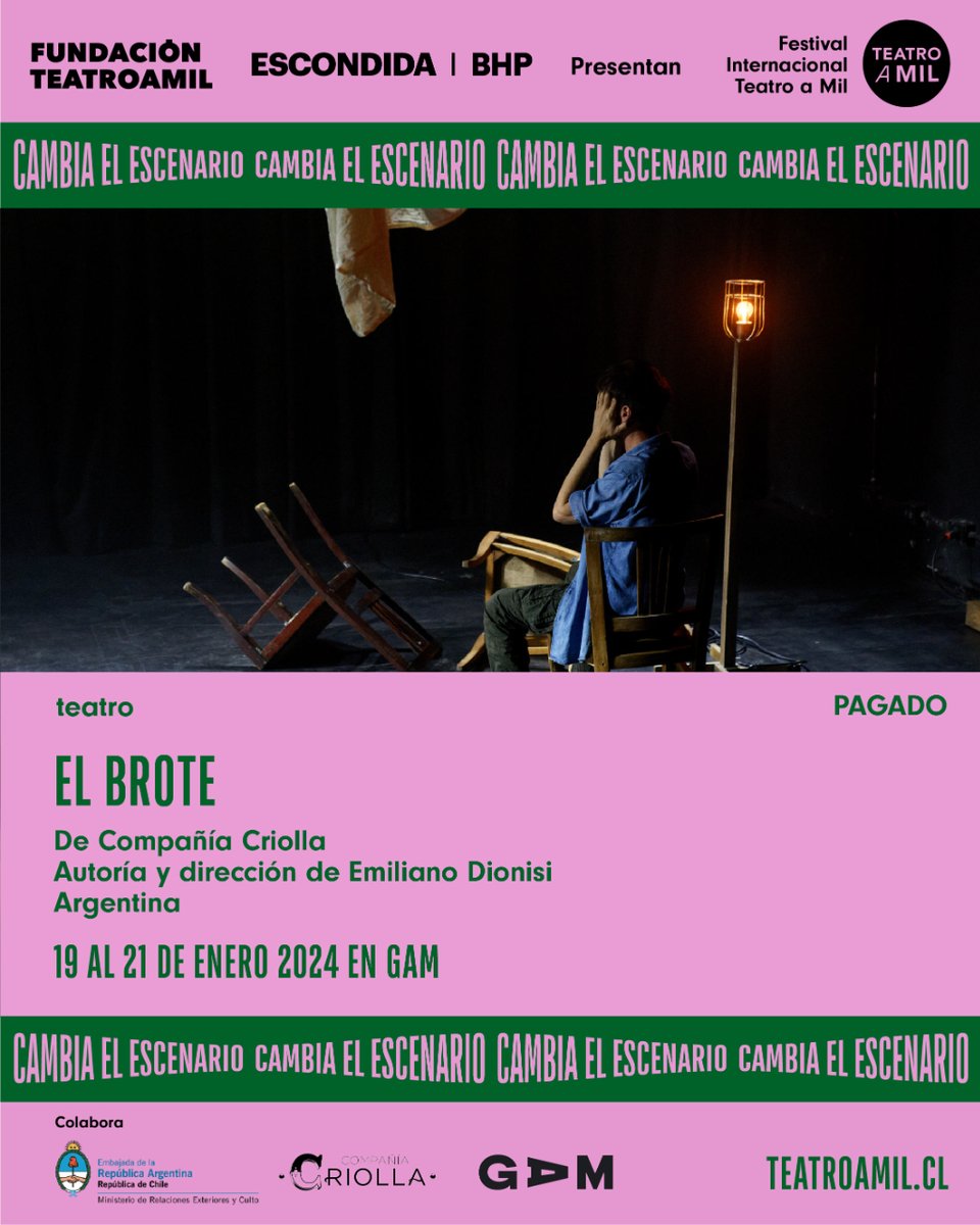 centroGAM's tweet photo. #StgoAMilGAM🎭 Una de las obras más populares de la cartelera argentina llega a Teatro a Mil para poner su foco en el ejercicio teatral, las ambiciones, las frustraciones y el amor por la belleza. 🌟
"El Brote"🇦🇷>https://t.co/GzaTWrI2hM
#CambiaElEscenario @fundteatroamil https://t.co/4INQ7qItPB