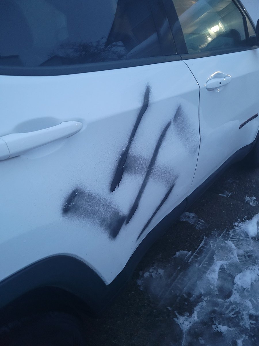 BlondeBigot11's tweet photo. My vehicle was vandalized last night. 

Does anyone know how to remove this? https://t.co/U8FlqdxHMJ