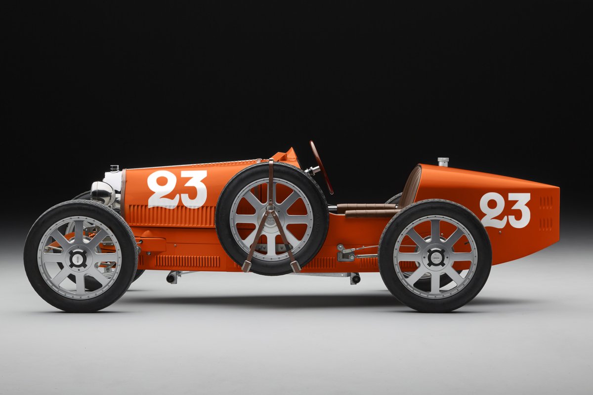 Bugatti's tweet photo. The Nation Colours project from @thelittlecar_co and CMC Models – 930 parts hand-crafted to replicate the iconic Type 35 celebrating the colours of select countries with a rich racing heritage, including the Netherlands and Belgium.

#BUGATTI #LittleCars #TheLittleCarCompany #BUGATTIBabyII