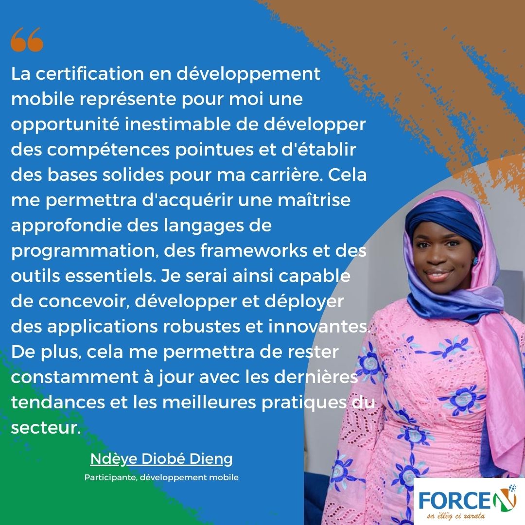 forcensenegal's tweet photo. [NOS HÉROS VOUS PARLENT]
Découvrez le témoignage de notre participante de la semaine Ndèye Diobé Dieng, inscrite au certificat en développement mobile.
#forcen #kebetu #unchk_sn #formationprofessionnelle #MastercardFoundation #devmob #mobdevelopment https://t.co/YQbNe1iPLK
