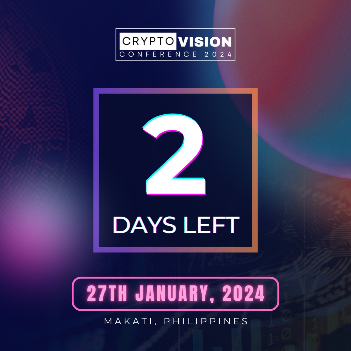 museigen_io's tweet photo. We're just 2 days away from the most anticipated crypto and blockchain event of the year.

Secure your seat at https://t.co/ECj5Uf5UUH to be part of the Crypto Vision Conference 2024.

#CryptoVisionPH #CVCPH2024 #CryptoVisionConference2024 #MuseigenIO #CryptoEvent #CryptoEventPH https://t.co/9WCWFMkk0G