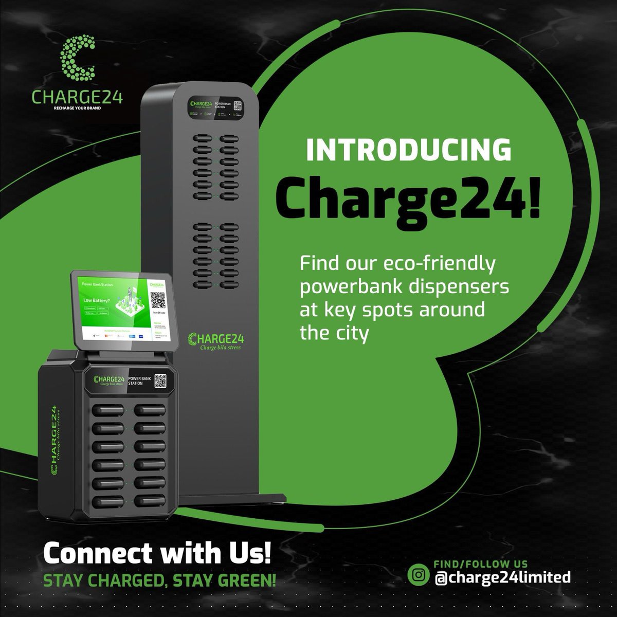 charge24africa's tweet photo. Introducing Charge24 – your solution to stress-free charging!

Find our eco-friendly powerbank dispensers at key spots around the city.

Scan, borrow, charge, and return – it’s that simple! ⚡🏙️ #ChargeWithoutStress #EcoFriendlyPower https://t.co/b0TmJ0vjDJ