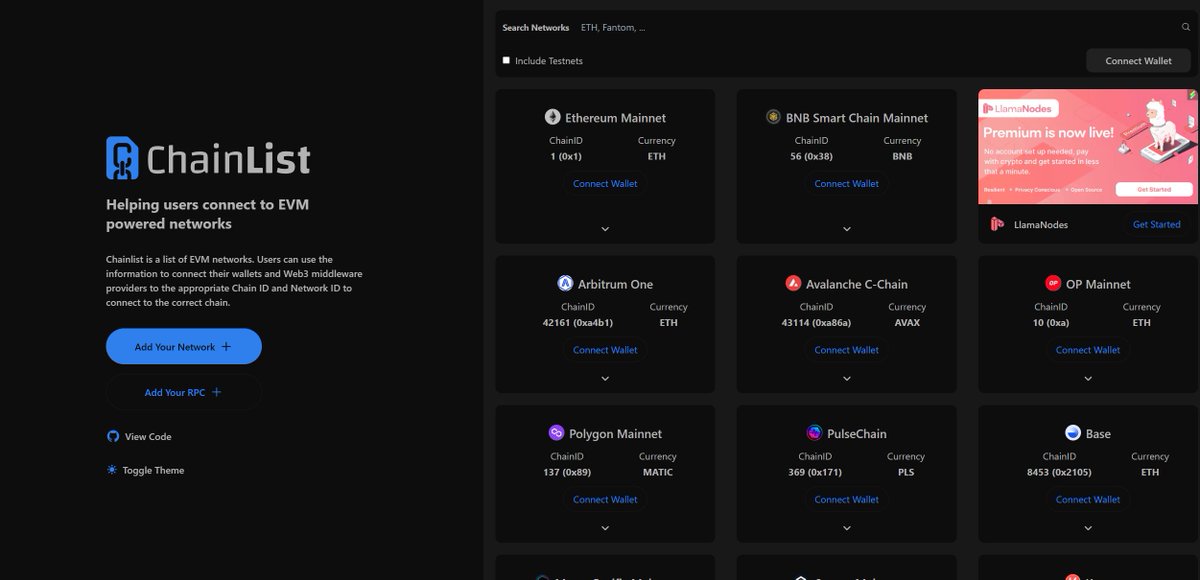 block_hacks's tweet image. How to change your RPC?

Through chainlist.org you can check out different blockchains 
#chainlist