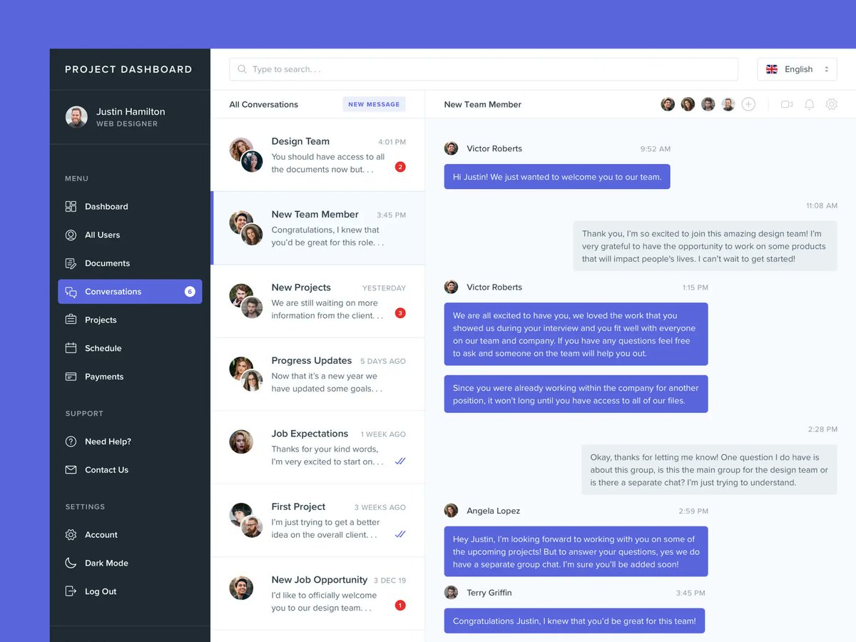 GetDesignIdeas's tweet photo. Project Management Dashboard by @JohnJakubowicz 

A concept for a project management dashboard showing a direct message screen featuring beautiful details throughout the interface.

Check it out → https://t.co/j8wG9mWlxA https://t.co/YsSXlPRBrA