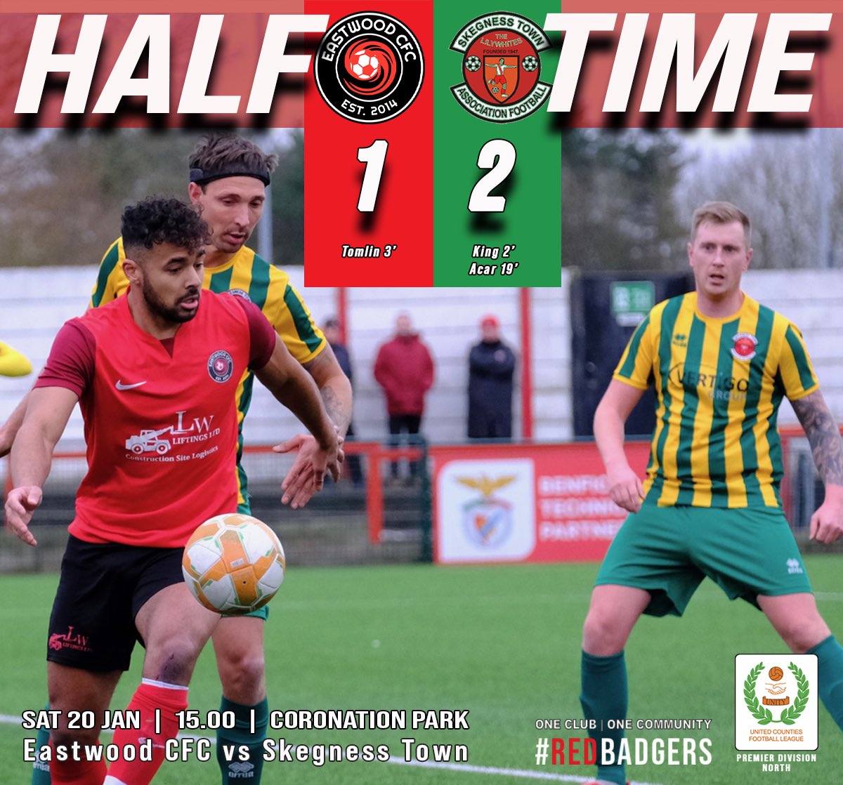 EastwoodTownFC's tweet photo. HT: After an end to end opening ten minutes Eastwood had the better chances before the visitors re took the lead. The Red Badgers haven’t offered much since then. https://t.co/lN1MlOB09Z
