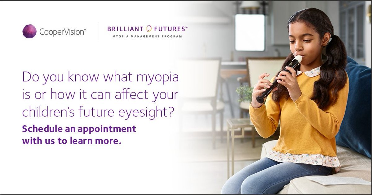 We offer Myopia Management with MiSight Contact Lenses. These are child-friendly daily disposable contact lenses proven to slow the progression of nearsightedness in children aged 8-12. Call to schedule today!