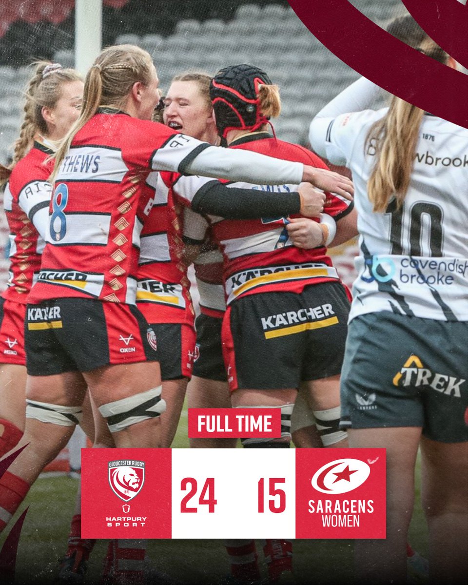 FULL TIME

Victory for Gloucester-Hartpury. Our unbeaten run continues. 

 24 - 15 🍒💫 | #GLOvSAR
