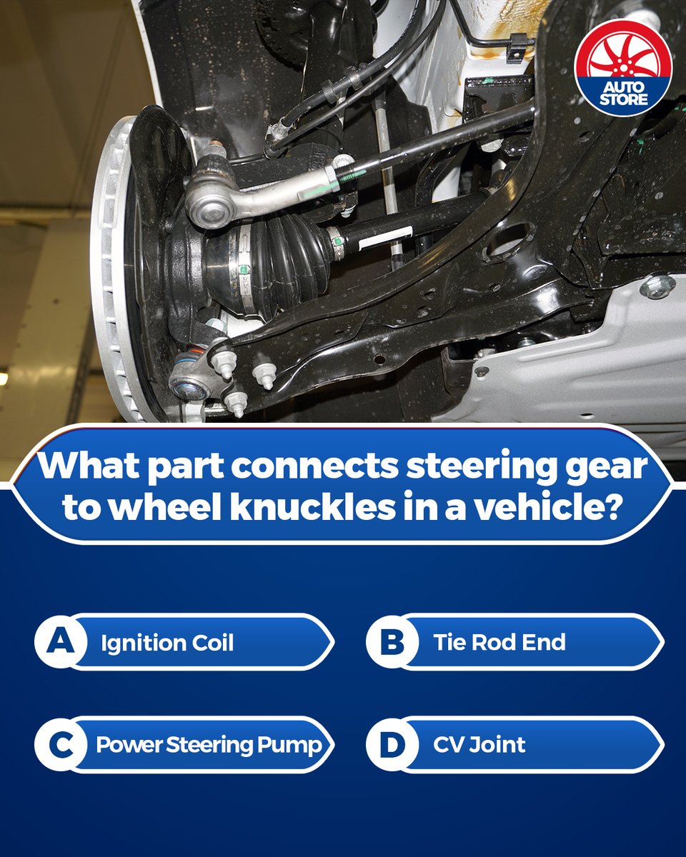 PakWheels's tweet image. What part connects steering gear to wheel knuckles in a vehicle?

#PakWheels #PakWheelsAutoStore #SteeringSystem #WheelKnuckles #AutoParts #CarMechanics