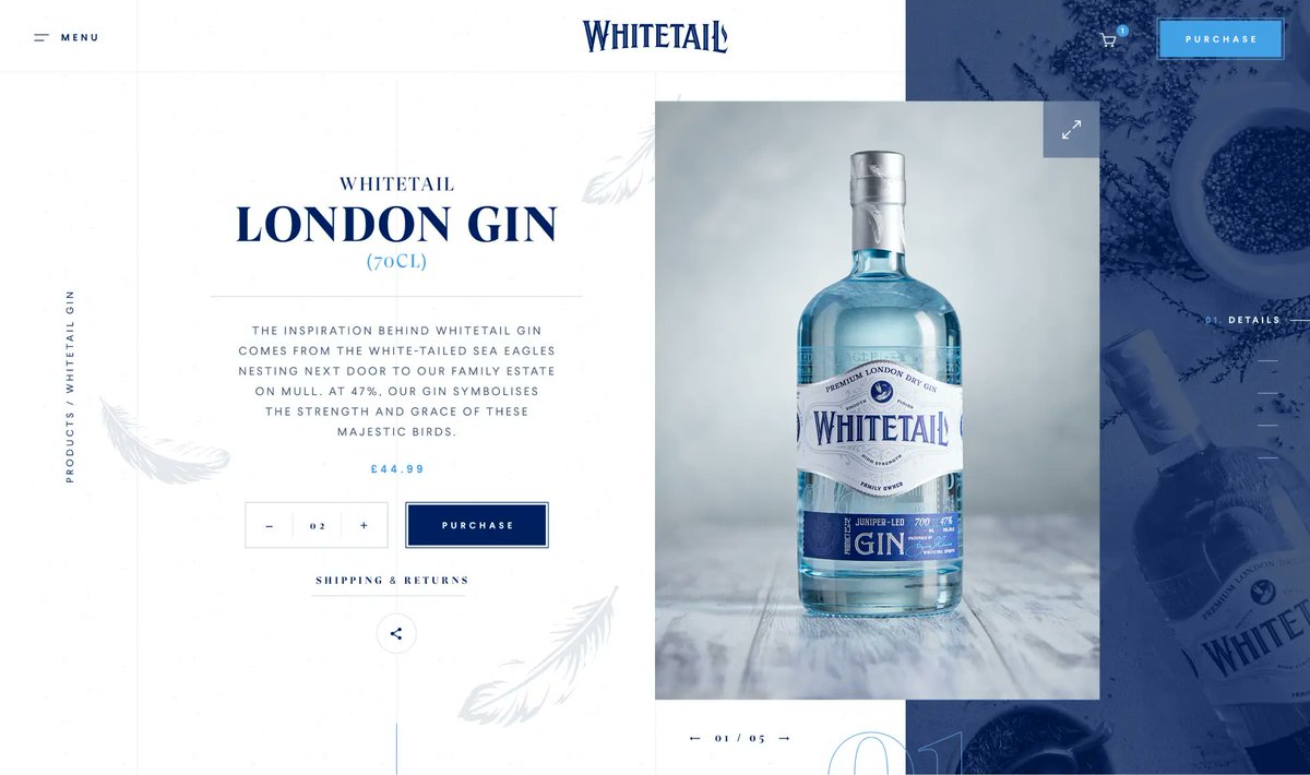 GetDesignIdeas's tweet photo. Gin Website by @louis_saville 

Gorgeous layout combined with great use of product photography for an eye-catching landing page for a gin brand called Whitetail.

Check it out → https://t.co/as90scBtHH https://t.co/qCTCEWTK2y