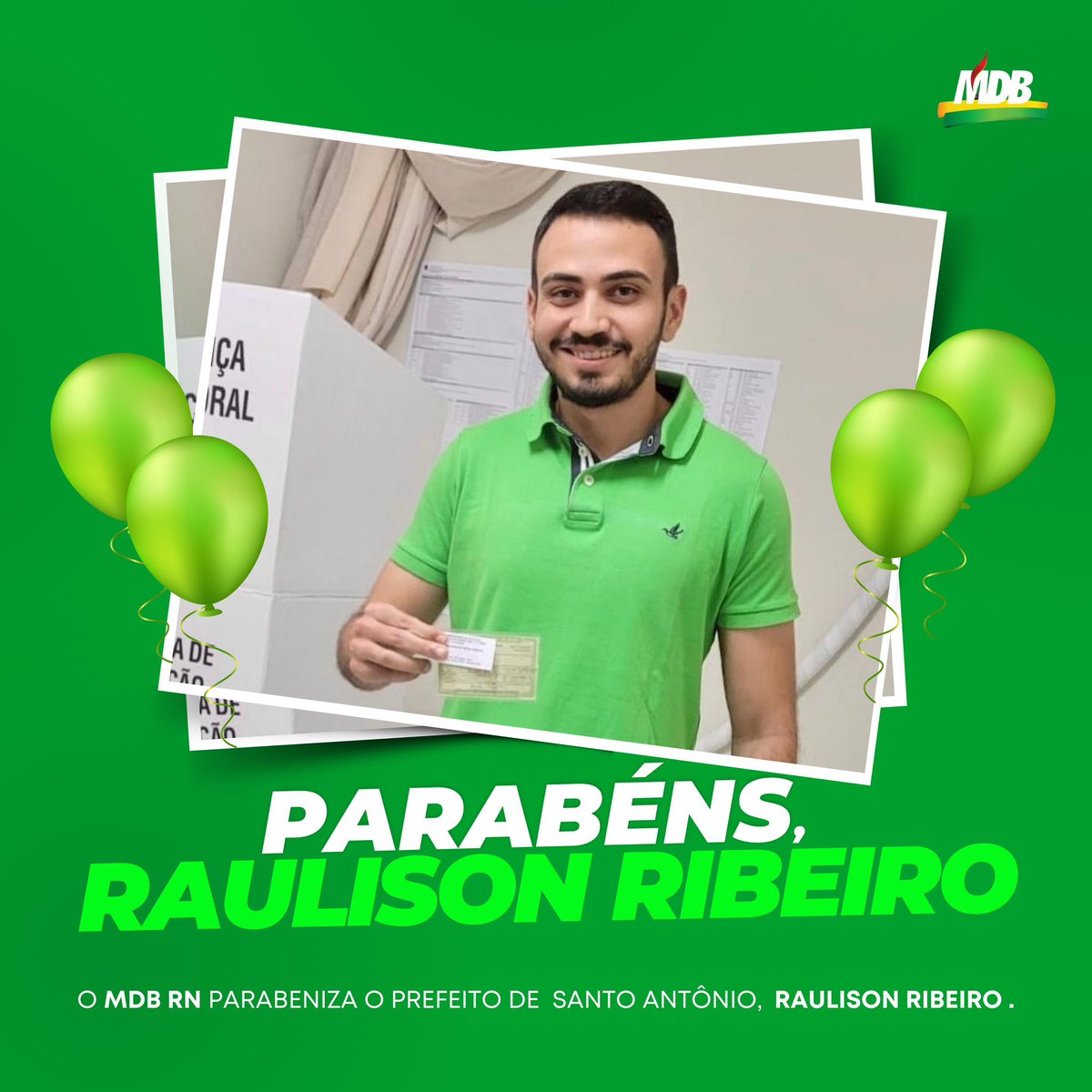 mdb_rn15's tweet photo. O MDB parabeniza o jovem prefeito de Santo Antônio do Salto da Onça, Raulison Ribeiro. Desejamos muita saúde, paz e realizações. Feliz aniversário, prefeito! 🎉🎂👏 https://t.co/0O1IstMgcH