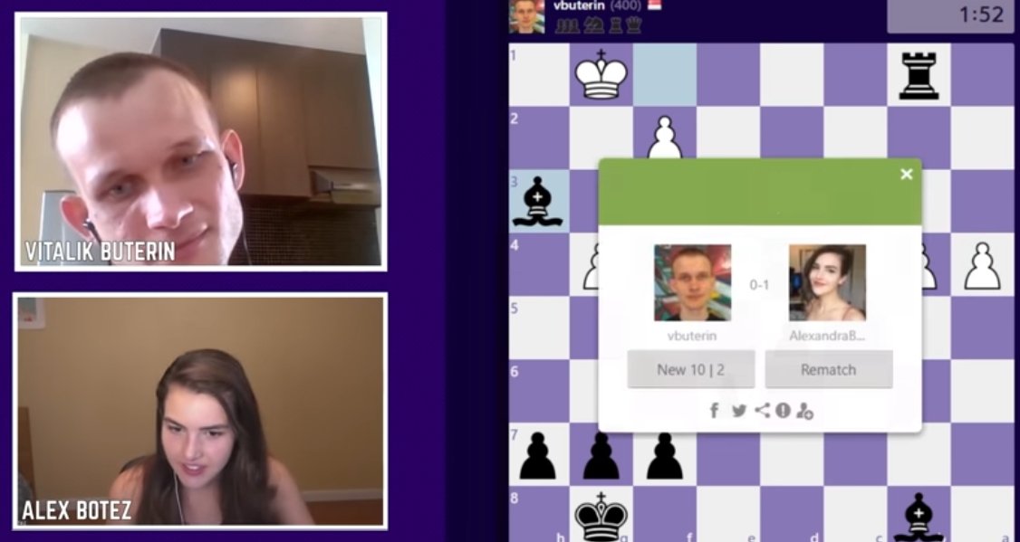 AlphaChessERC's tweet photo. @VitalikButerin Hey VB will you be down for a rematch against @alexandrabotez ? This was a nice game to watch, I believe you'll get her next time lol https://t.co/xlFnaOYDWr