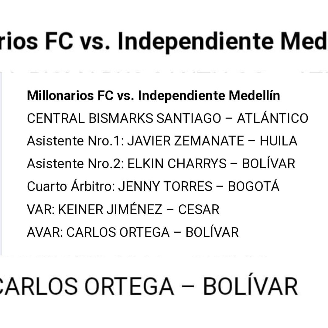 JuanAristiAngel's tweet image. Jueces de @MillosFCoficial vs @DIM_Oficial del domingo 21 enero desde 4:00pm en @estadioelcampin de Bogotá por #Fecha1 de @LigaBetPlayD I del 2024 de @Dimayor, transmite @alrojovivodim de @ondas1350am y #LaPoderosa 106.6 FM desde 2:30pm, narración de @elgeneral1350, vamos ❤️💙.