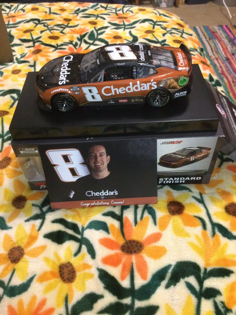 LoveRowdy8's tweet photo. I won the 3rd day of Christmas giveaway @cheddarskitchen &amp; @KyleBusch check out the autographed Cheddars die cast! Thank you so very much! Now let’s go get those 🏁🏆 https://t.co/8rC2tsMBxb