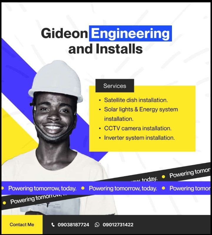Don't skip your work station👷
 We give out the best services in
#satelilite dish installation
#Solar light and energy system installation
#CCTV camera installation
#Inverter system installation