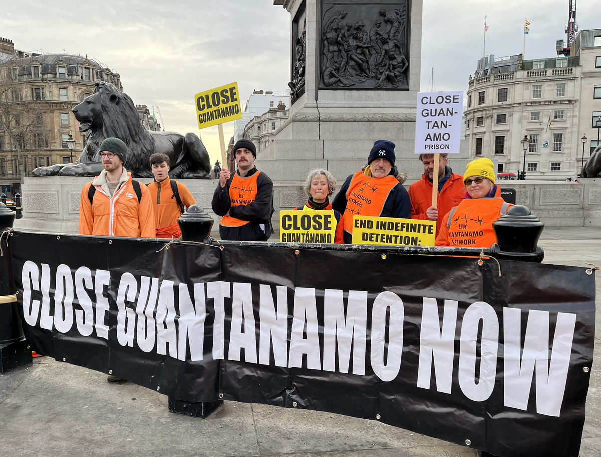 AmnestyReading's tweet image. Marking the 22nd anniversary of Guantanamo Bay. A procession from Parliament Square, demo &amp;amp; speakers in Trafalgar Square &amp;amp; handing in a petition at 10 Downing Street to ask @RishiSunak to press @POTUS to close this illegal detention centre. @UKGuantanamoNet @NewcastleAIUK