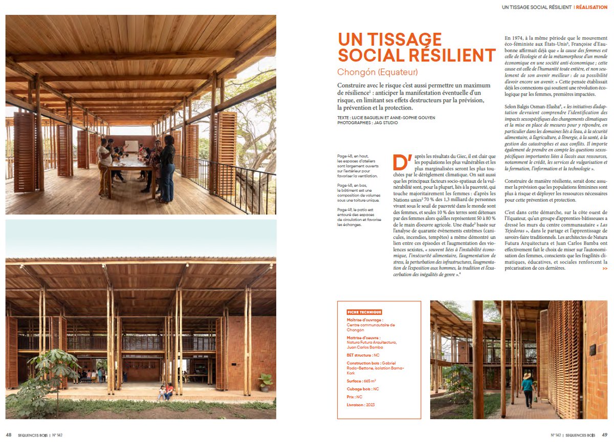 jcarlosbamba's tweet photo. Muchas gracias a la revista Séquences Bois y especialmente a Lucie Baguelin, Anne-Sophie Gouyen y Yasmeen Lari por sus emocionantes y reivindicativas palabras sobre el proyecto Las Tejedoras en el artículo "Un tissage social résilient" ('Un tejido social resiliente') https://t.co/QbugaYdAvK