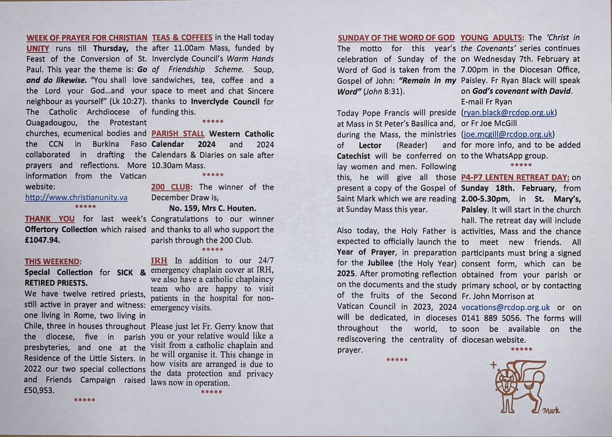 SPG PARISH BULLETIN 21.01.2024:3rd SUNDAY IN ORDINARY TIME, Sunday of the Word of God: Octave of Prayer for Christian Unity.