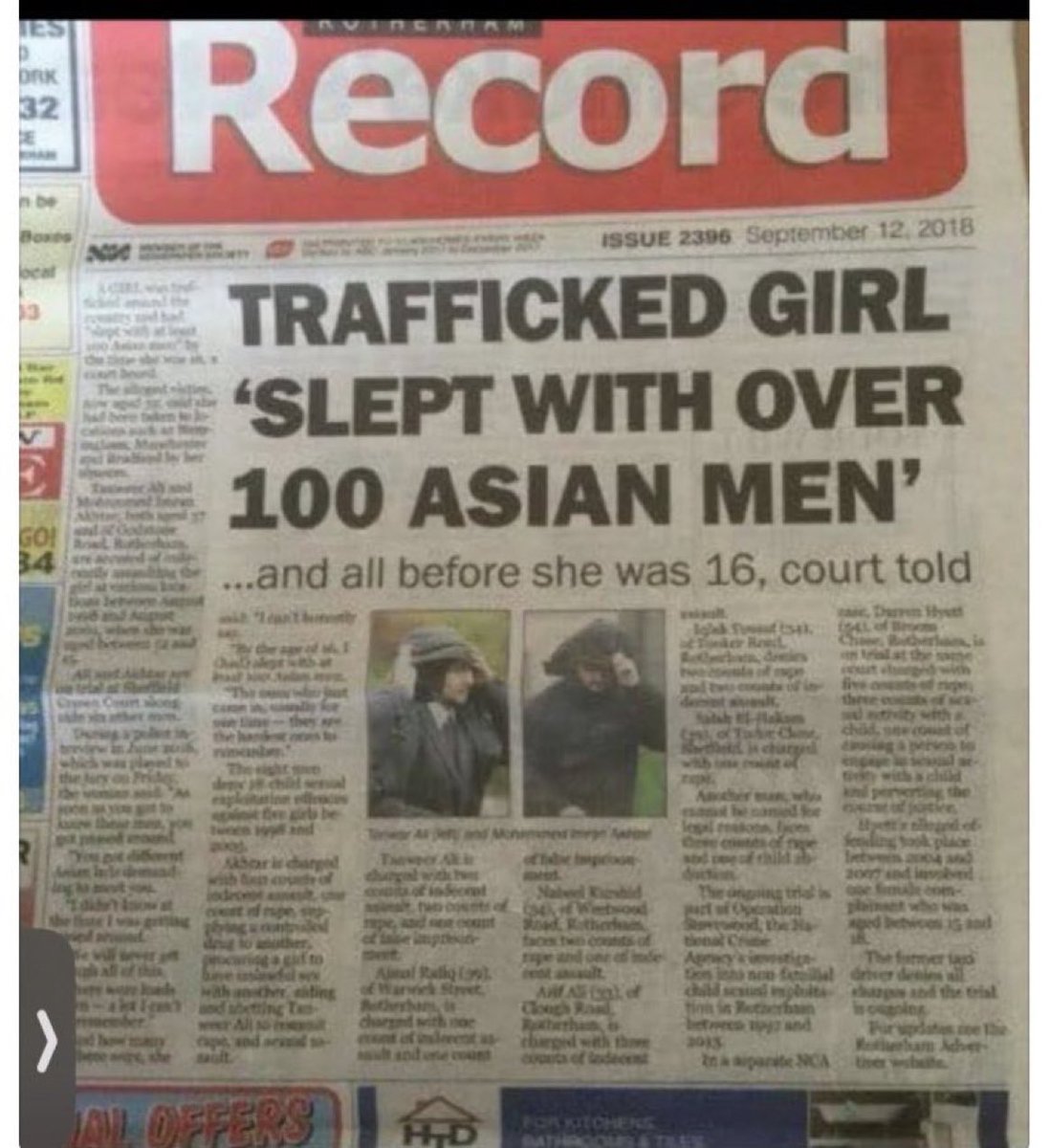 AzatAlsalim's tweet photo. A child was raped and trafficked by over 100 of Pakistani Muslim men. 

But what media reported was:

“Trafficked girl slept with over 100 Asian men.” 

The girl was groomed by Pakistani MusIims not “Asian men”!! https://t.co/J3YRHmZjFV