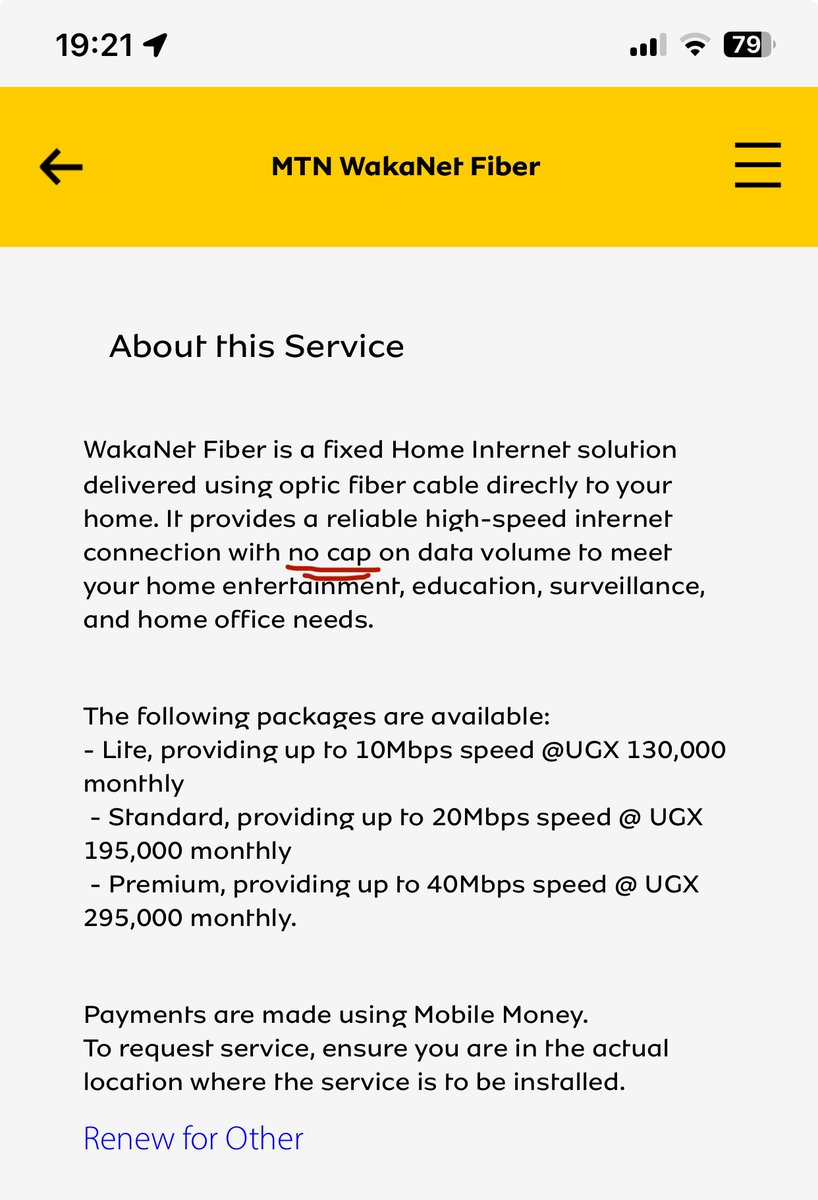 kanyesigye_'s tweet photo. Just learnt that @mtnug has a daily data cap on its “unlimited and uncapped” fibre internet 🤦🏽‍♂️ 
It clearly says there’s “no cap” in the description and terms, @UCC_Official is this legal?! https://t.co/88g6yzxDCd