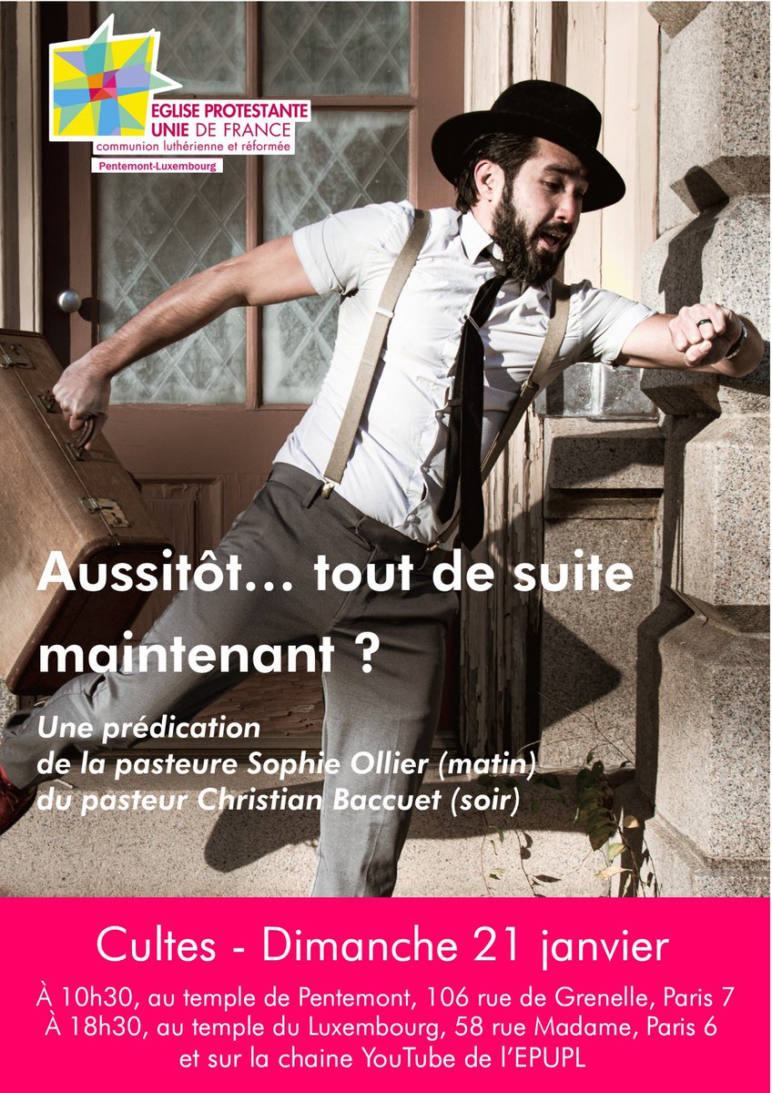 paroissepentlux's tweet image. "Aussitôt...tout de suite maintenant ?"
Thème de la #prédication de ce dimanche par nos deux pasteurs.