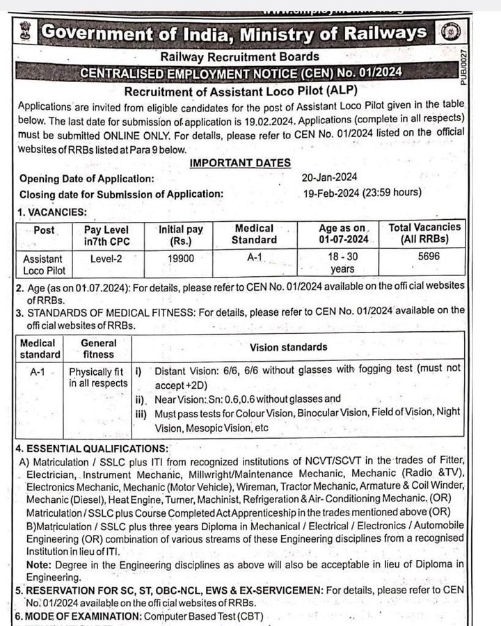 There is no vacancy from 2018 to 2024 by RRB and now after 6 years only 5696 vacancy in assistant loco pilot. 

<a href="/AshwiniVaishnaw/">Ashwini Vaishnaw</a>

<a href="/RailMinIndia/">Ministry of Railways</a>
#IncreaseRailwayALPVacancy
#IncreaseRailwayALPVacancy