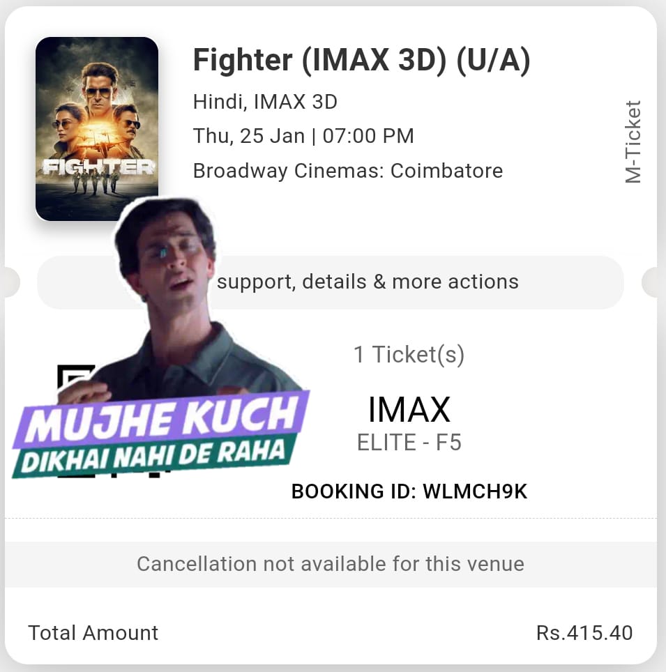 dacrazyhuman's tweet photo. Ready to watch #FIGHTER 
Not #FDFS but #FDTS ( work 😭 ) 
#FighterAdvanceBooking
#FighterOn25thJan 
#HrithikRoshan #HrithikRoshan𓃵 https://t.co/GEMr5WC0Vf