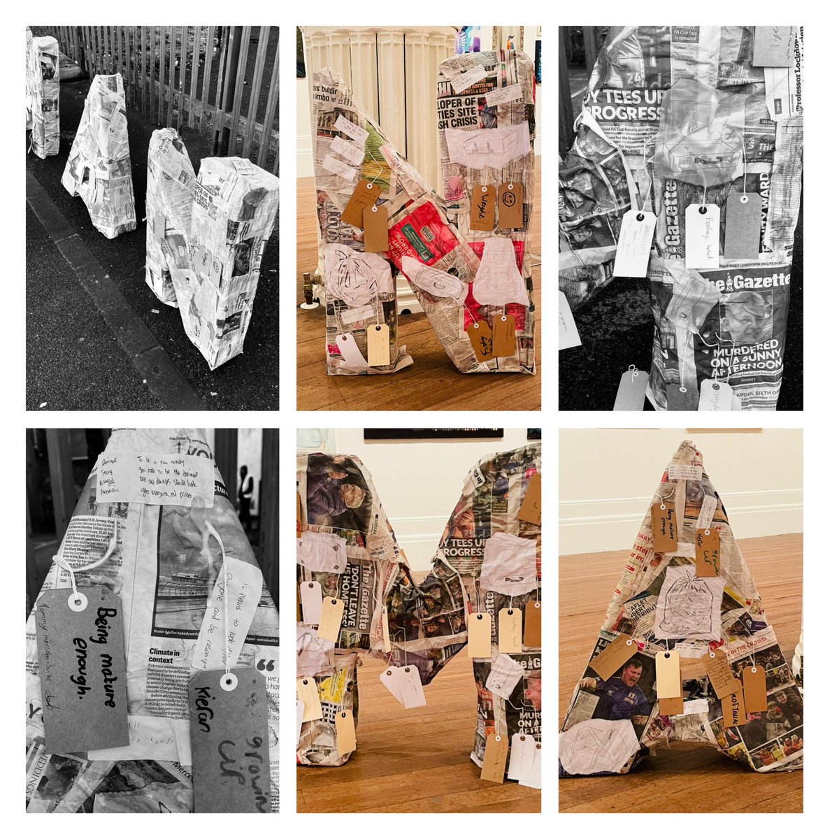 DapperArtist's tweet photo. “Men’s Baggage” new artwork created in collaboration with young men who attended #IMD2023 hosted by @uyacic .

On the day we explored role models, mental health, misogyny and positive masculinity to create the Art that’s on display now @GrundyBlackpool 

Creating healthy men 🧡🗼 https://t.co/QAnBndaqjV