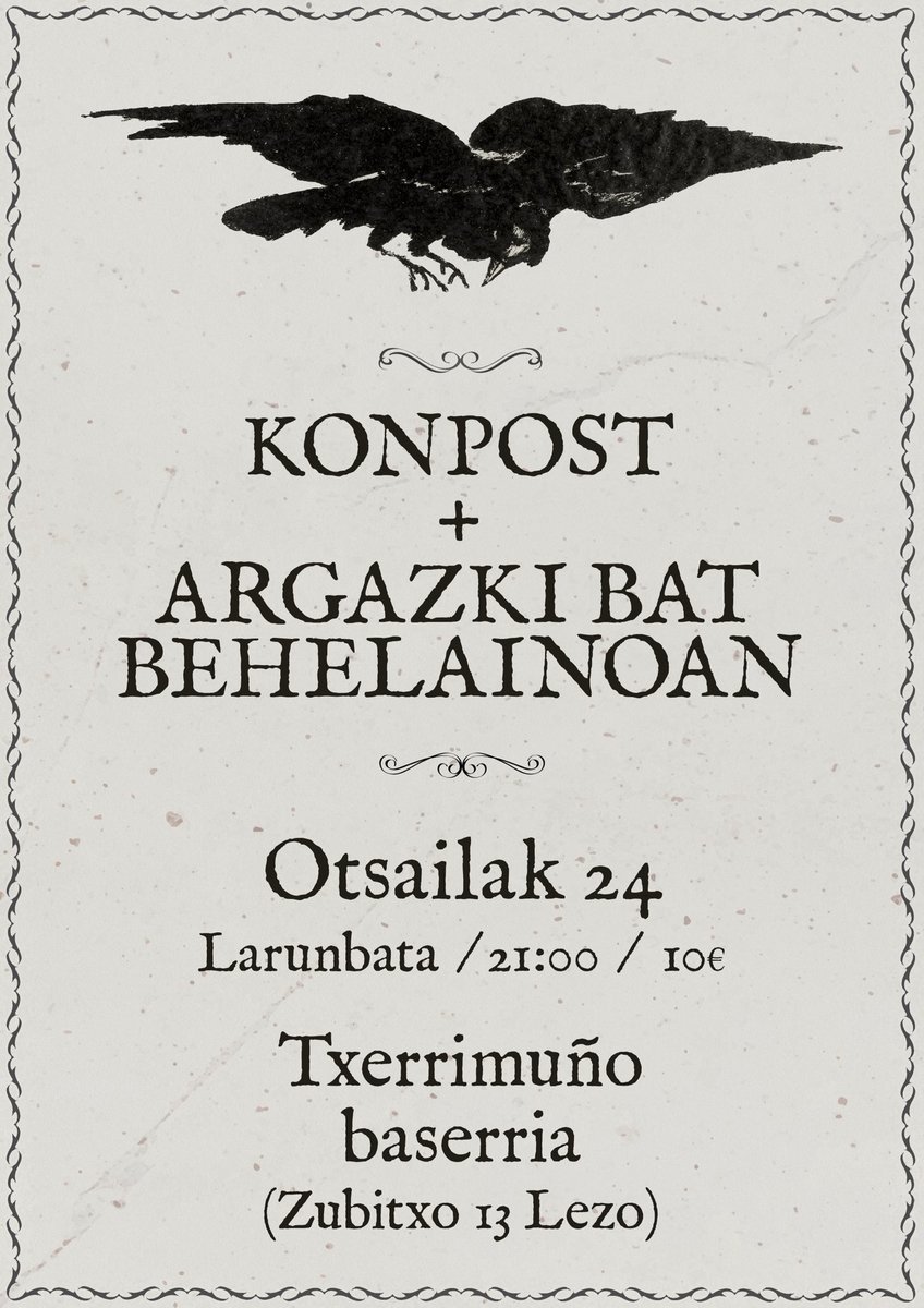 behelainoan's tweet photo. Otsailaren 24an @konpostaldea-rekin batera arituko gera Lezoko Txerrimuño baserrian 🐦‍⬛ https://t.co/lYONLHQbA7