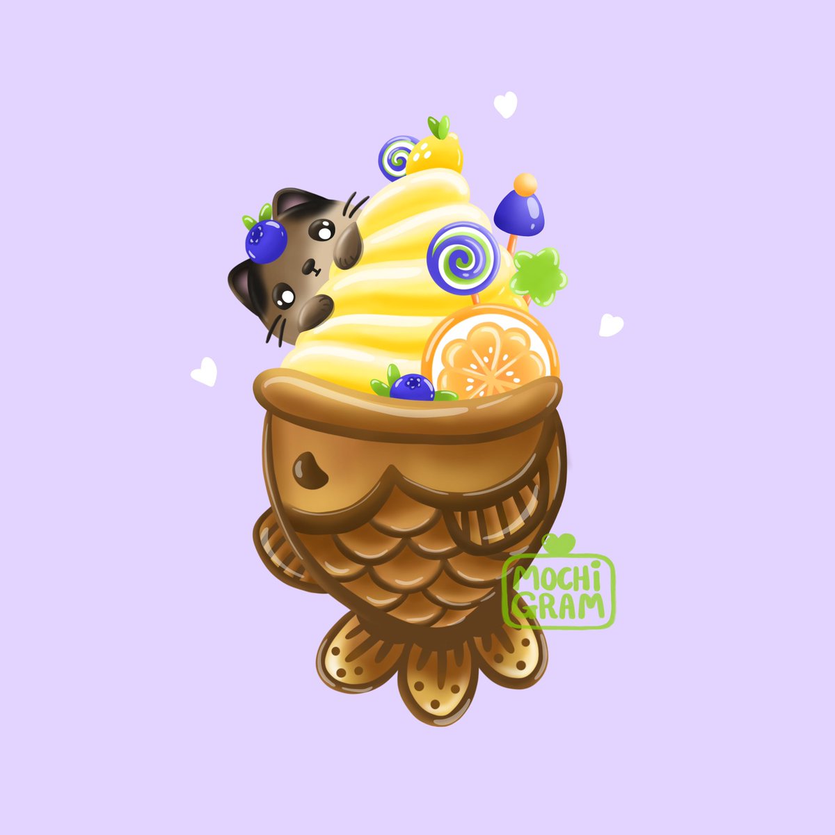 MochiGramDesign's tweet photo. Purrfect combination! Lemon blueberry Taiyaki 🍦Happy Caturday! https://t.co/0DVD9B7M3q